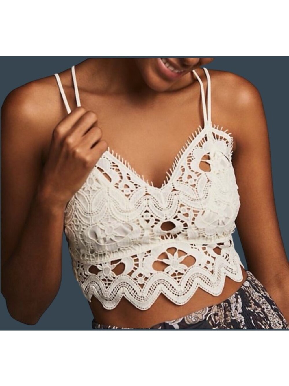 Anthropologie The Viviette eyelet Lace Bra Top cream Smocked Back Adjustable S